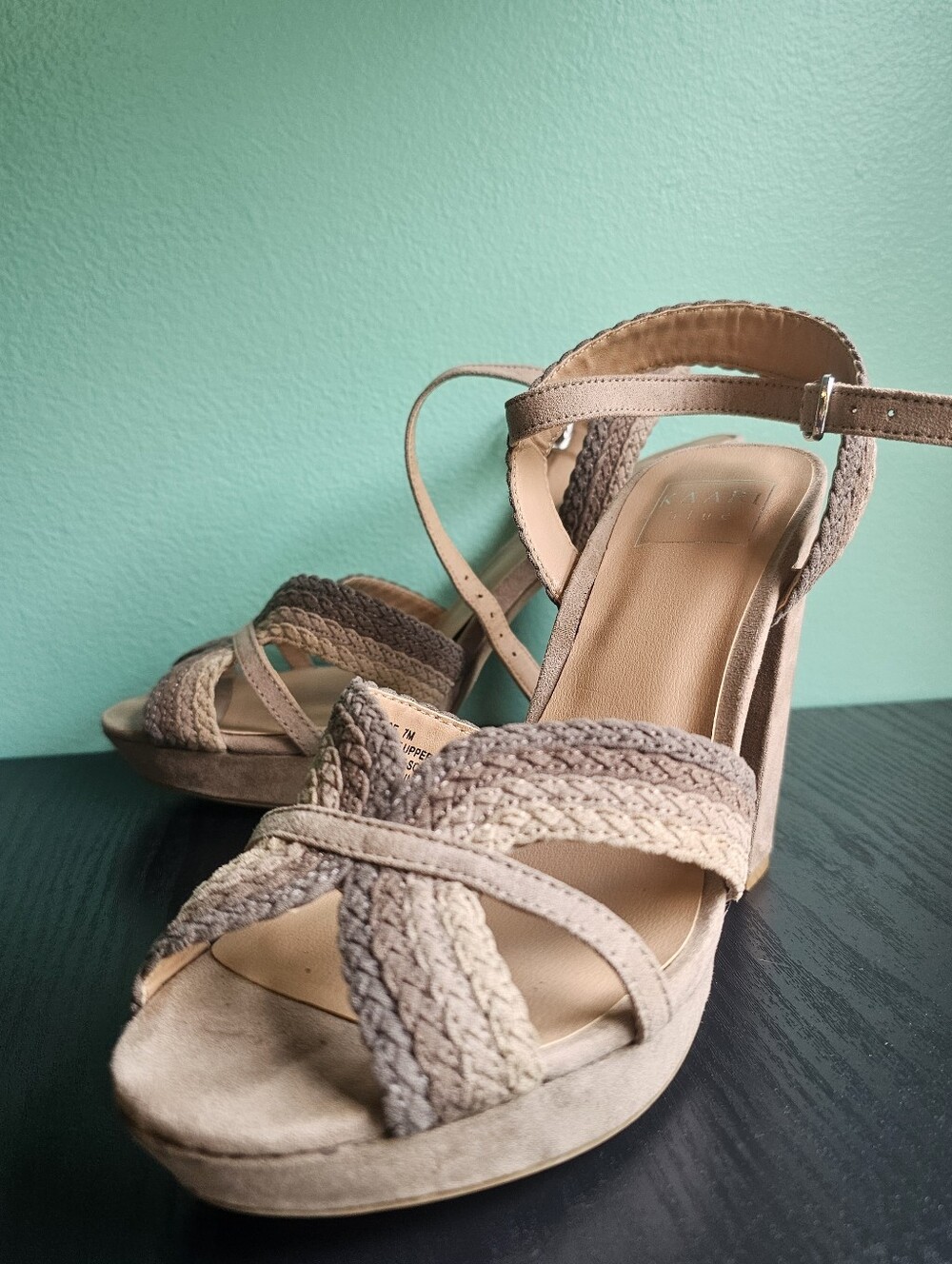 Kaari Blue 'Rose' Taupe Braided Platform Heels Women's Size 7